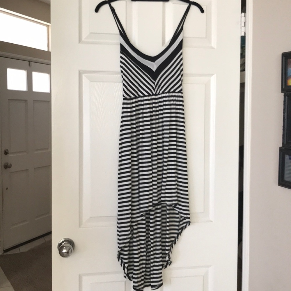 Spaghetti Strap High-Low Striped Dress